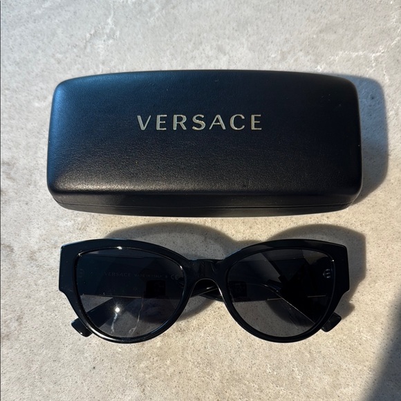 Versace Black & Gold Cat-Eye Sunglasses with Glossy Finish - Picture 1 of 12